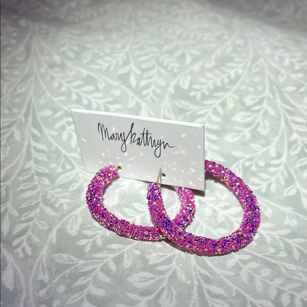 Mary Kathryn Magenta Glitter Hoops‎